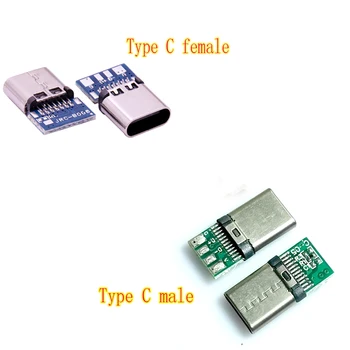  10 бр. Конектор USB 3.1 Type-C 24 Контакт Штекерная/Гнездо Изход Адаптер за Запояване на Проводници и Кабели 24 Контакт Подкрепа на печатна платка