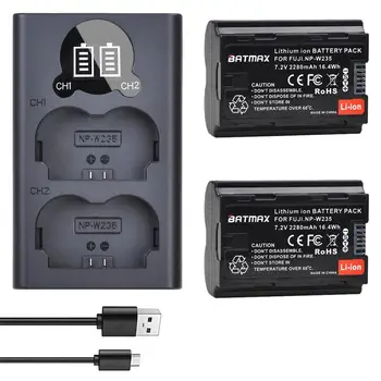  2 елемента 2280 ма NP-W235 NP W235 Батерия + LCD дисплей USB Двойно зарядно устройство с пристанище Type C за фотоапарати Fuji Fujifilm X-T4, GFX 100S, X-T5, X-H2