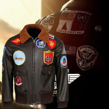  2020 Top Gun: Кожено яке Пилот-летец Маверик, Мъжки Кафяво Зимно яке, вълнено палто с ВВС
