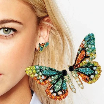  2021 нова мода Пеперуда Обеци, дамски крила циркон кристал дивата самоличността на метални Обеци сладки романтични бижута момиче