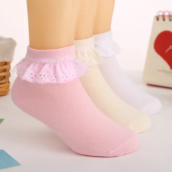  3 чифта Есенни детски чорапи за момичета от 1 до 11 години с дантела, Нескользящие Чорапи, Къси Чорапи с дишаща мрежа, Бели, розови, Памучни Чорапи, за малки принцеси