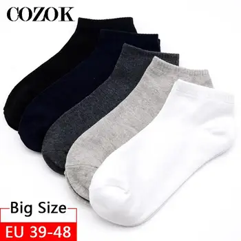  5 двойки/лот, бизнес Ежедневни Чорапи е Много Голяма, EU46, 47, 48, Чорапи носочные Изделия, Мъжки Висококачествени Черни и бели ежедневни Памучни Къси Чорапи до глезените