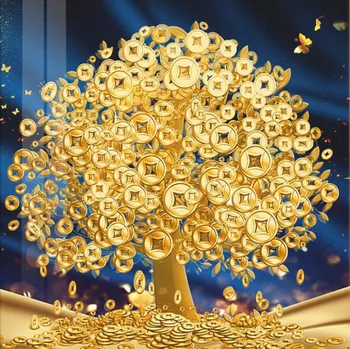  5D САМ Диамантена Живопис Пари Дърво Диамантена мозайка Бродерия Златна Монета Дърво Модел Бродерия на кръстат бод Начало Декор Стенни Художествена Живопис