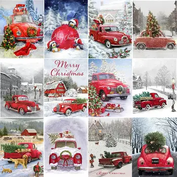  5D САМ Диамантена Снимка на Коледен Пейзаж Автомобил Набор от Кръстат Бод Пълна Квадратна Бормашина Бродерия Мозайката е Художествена Картина Начало Декор Подарък