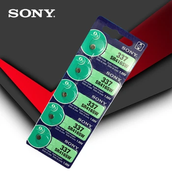  5шт Sony 100% Оригинал 337 SR416SW 1.55 V Батерия за часовници от азотен Сребро 337 SR416SW Бутон Монета Клетка ПРОИЗВЕДЕНО В ЯПОНИЯ