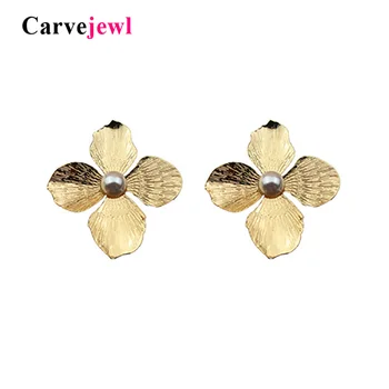  Carvejewl, Нов дизайн, красиви бижута имитация на перли, обици-карамфил за жени, 4 листенце, обици с цветя, подарък за момичета, ефектни обеци