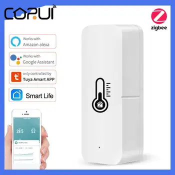  CORUI ZigBee Интелигентен сензор за температура и влажност на въздуха, захранван с батерии Управление на прилагането на Hristo Smart Life Работа с Алекса Google Home