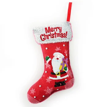  HUACAN Специална Форма Диамантена Живопис Коледни Чорапи, Бродерия на кръстат бод 3D Дядо Коледа, Снежен човек Закачане на Чанта Подарък Ръчна изработка