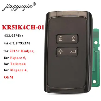  jingyuqin Оригинален 433 Mhz 4A pcf7953 KR5IK4CH-01 Smart Remote Автомобилен Ключ Карта За Renault Espace5 Kadjar Megane4 Талисман KeylessGo