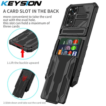  KEYSION устойчив на удари Брониран Калъф за Redmi Note 11 11S 11 Pro + 5G 10 Чанта за карти с Поставка Задната част на Кутията на Телефона за POCO X4 NFC X3 M3 M4 Pro 5G