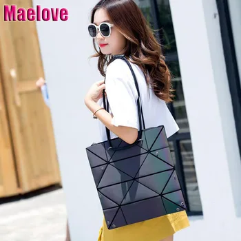  Maelove Светещ Чанта 2022 Нова Мода Жените геометрична решетчатая чанта Сгъваема пазарска чанта съставна чанта Безплатна Доставка
