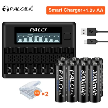  PALO 1,2 3000 mah Ni-MH AA Батерия AA Батерии с 8 Слота за Интелигентно Зарядно Устройство за AA AAA Батерия