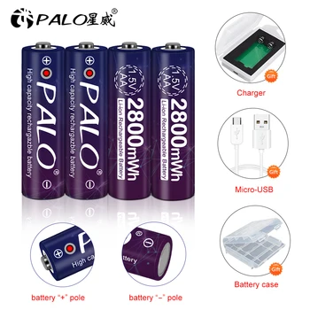  PALO 2800mWh 1,5 AA акумулаторна литиево-полимерна литиево-йонна полимерна литиева батерия AA 1,5 + USB smart зарядно устройство и калъф за батерията