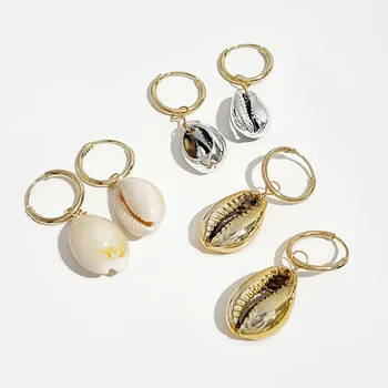  Peri'S Box Златен Цвят Обеци-пръстени във формата на Раковини Каури за Жени 15 мм Обръчи Морска Мивка Летни Обеци Бижута в стил Бохо Pendientes Concha