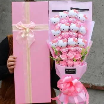  Sanrio Hello Kitty Кукла Сапун Букет Цветя Подарък Кутия Котка Розата Е Цветето На Карикатура Букет, Подарък За Свети Валентин Подаръци За Рожден Ден