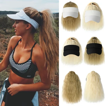  SHANGZI Опашката Разширяване на Шапки на коса от Синтетични Перука Къдрава Къдрави Перуки с Козирка Шапка Опашката Перуки за Жени Шапка за Бейзбол 2021