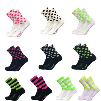  SKYKNIGHT Нови 2 стил Компресия Чорапи за Колоездене В Ивица И Грах, Мъжки И Дамски Чорапи за Колоездене, Професионални Спортни Дишащи Велосипедни Състезания Чорапи