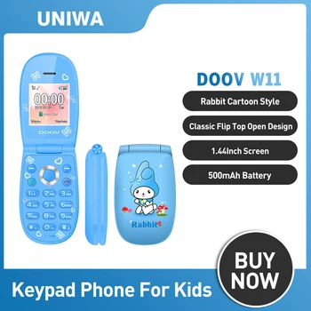 UNIWA DOOV W11 GSM 2G Мини Флип Телефон 0.08 MP Камера за Задно виждане 1.44 