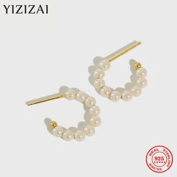  YIZIZAI Естествени Сладководни Перли, Обици-Халки в стил барок, Стерлинговое Сребро 925 Проба, модни Корейски Бижута за жени, Модни Подаръци