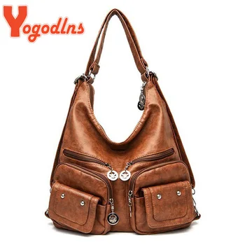  Yogodlns Модерна чанта през рамо с множество джобове За Жени, по-Голямата Голям Чанта През Рамо, с Висококачествена Кожена Чанта-месинджър, Портфейл