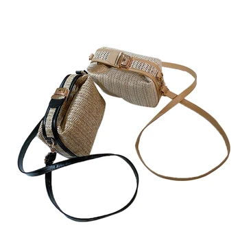  Дамски Малка чанта през Рамо, Модерен Тканая Стилна Правоъгълна чанта през рамо с дълга каишка