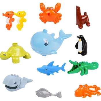  Детски Играчки Градивен Елемент На Океанските Фигурки На Животни Съвместим Голям Размер Diy Карикатура На Животните Събрание Тухла Забавни Играчки Подаръци