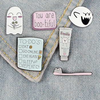  Карикатура на ежедневните доставки на жени Сладък призрак Паста за зъби емайл на жени брошки за жени Дневен план на Ревера на жени икона бижута подарък на едро