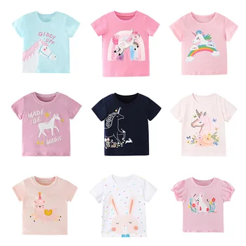  Летни детски тениски с Единорогом за момичета 2-8 години, Памук Топ с графичен Принтом за Малки Момичета, Тениска за Момиченца, Дрехи за малки деца