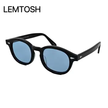  Нов Прием на MOSCOT LEMTOSH Модел Джони Деп Ацетатная Черни Рамки и Сини Лещи Слънчеви Очила с Модерен Унисекс Тенденция Мъжки Дамски слънчеви Очила