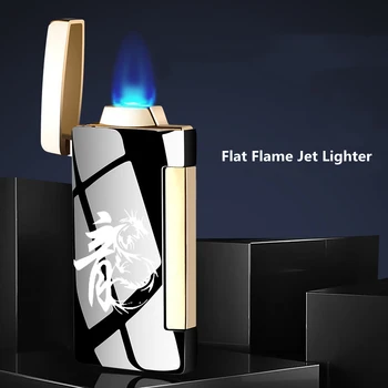 Нова Ветрозащитная Запалка с Плосък Пламък, Взривяване на Метални Плазменно-Електродъгово Газова Бутановая Запалка за Пури, изработено далеч Компактни Сигаретными Приспособления за Мъже