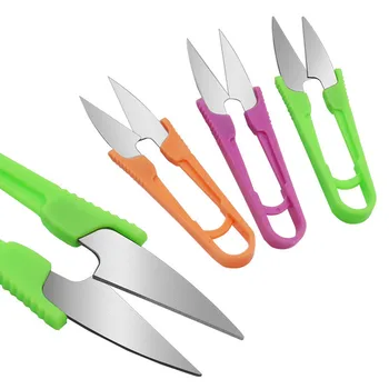  Ножици за подстригване на пластмасови прежда JINRUI. Битови U-образни ножици за подстригване кръстат бод. Шивачи преносими ножици за въжето.