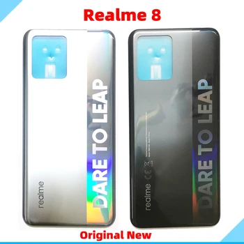 Оригинален Нов За Oppo Realme 8 4G Задната част на Задния Капак на Отделението за батерията Корпус Вратата на Калъф За Мобилен Телефон Със Самозалепваща Самозалепваща Лента