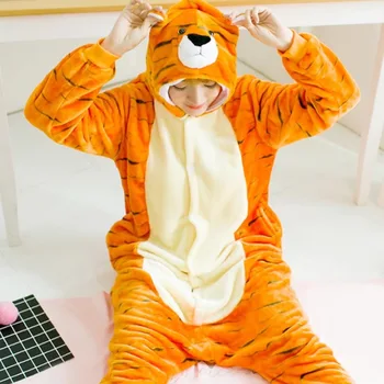  Пижама с изображение на тигър и животни, фланелевая пижама с анимационни герои, домашно облекло, спално облекло за възрастни, вечерни тела за cosplay, дрехи за момчета и момичета, Пижами, халати