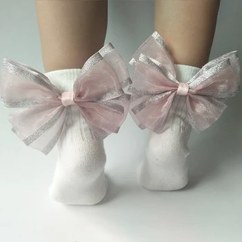  Сладки чорапи за малки момичета с лъкове, Памучни Чорапи до Глезена за бебета, Детски Чорапи, Чорапи Принцеси За момичета, Детски Чорапи