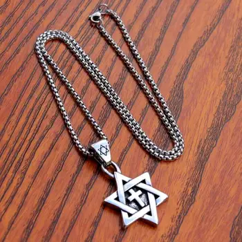 Стоманената Звезда Кръст Висулка и Колие Златен Цвят Дамски/Мъжки Верига Израел Еврейски Бижута За Мъже