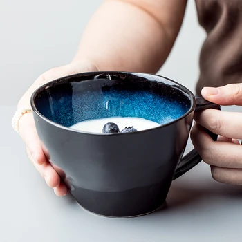  Творчески чаши Ретро Синя Нерегулярная Керамична Чаша Чаши за Кафе на любител на Чай е чаена Чаша прясно Мляко Креативен Подарък За Годишнината