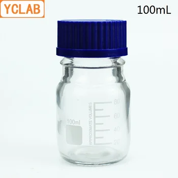  Устата бутилки на винт реагент YCLAB 100mL със син капак Прозрачно Прозрачно Стъкло Медицински Лабораторно Химично Оборудване