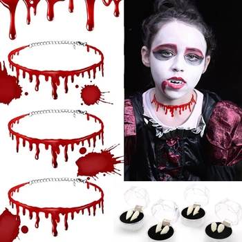  Хелоуин Кървава Огърлица от Зъби на Вампир Червена Капка Кръв Chokers Хелоуин Парти направи си САМ Украса на Ужасите Подпори Детска Играчка, Подарък